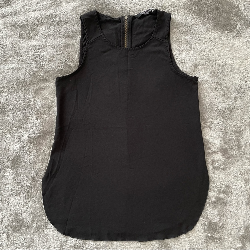 Cotton On Black Sleeveless Tank Blouse Zip Back Size XS Minimalist Workwear